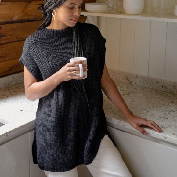 Laude The Label Sweaters - Tribe Alive Laude the Label Black Alpaca Knit Sleeveless Tunic Vest Sweater Dres